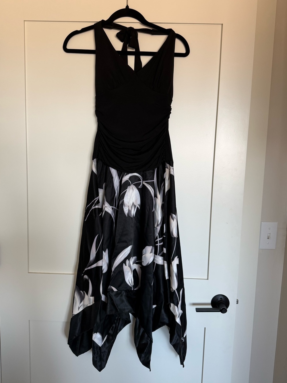 Charlotte Russe Black Dress with White Floral High-Low‎ Hem
